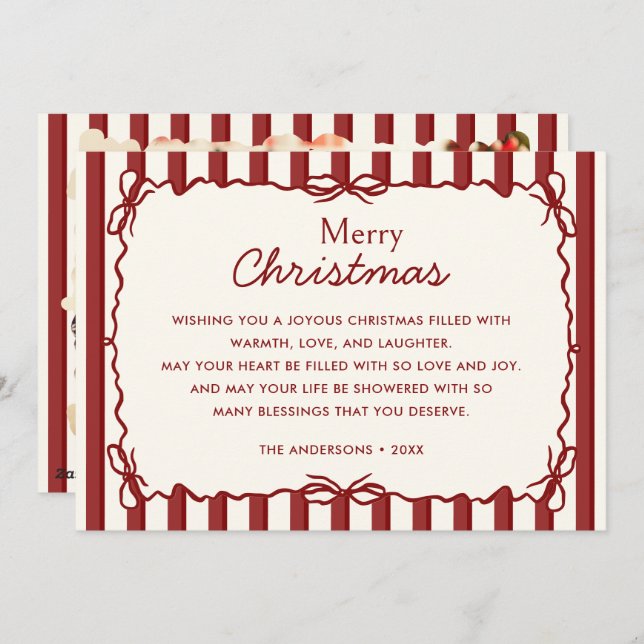 Cartão De Festividades Foto de Natal de Mão Branca Vermelha Desenhada (Frente/Verso)