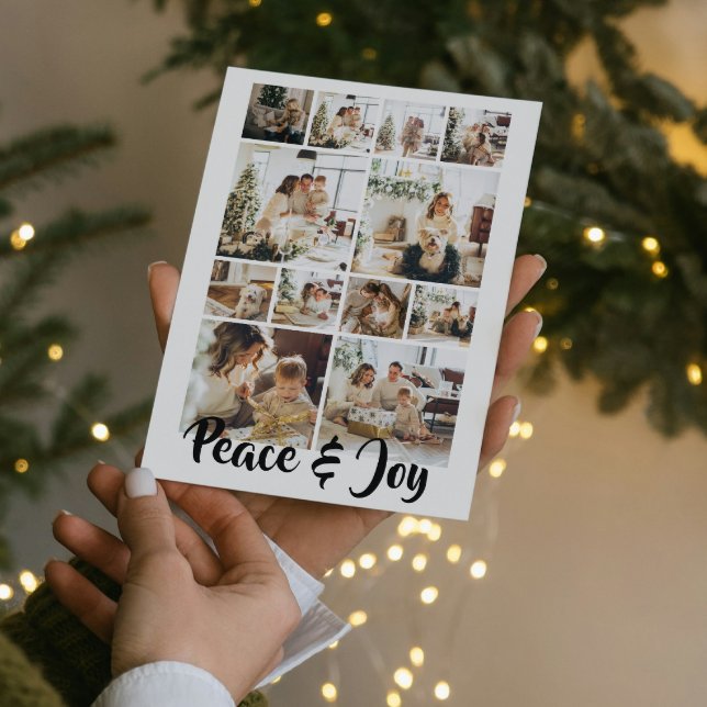 Cartão De Festividades Foto de Natal de Paz e Joy Personalizada (Peace and Joy Photo Christmas Personalized Holiday Card by Ricaso add 12 photographs, make your own)