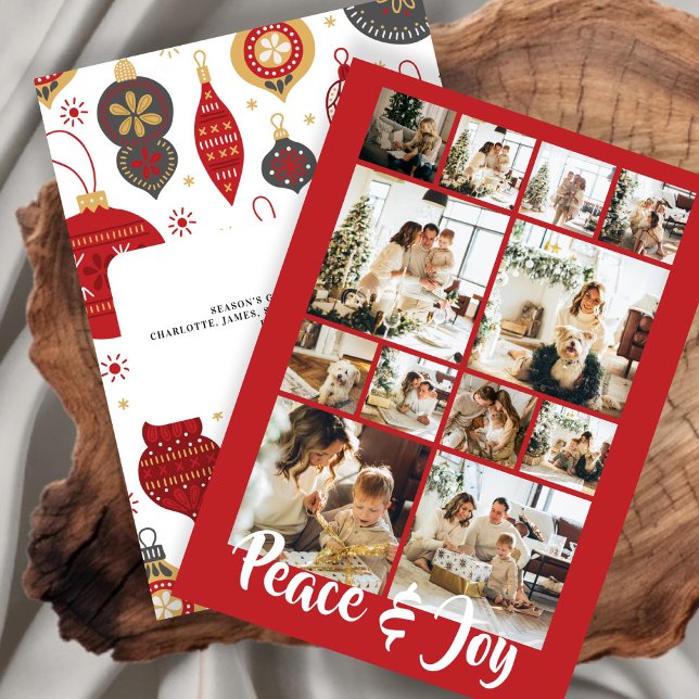 Cartão De Festividades Foto de Natal de Paz e Joy Personalizada (Peace and Joy Photo Christmas Personalized Holiday Card by Ricaso. Add your own 12 photographs)