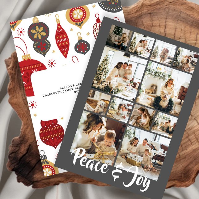 Cartão De Festividades Foto de Natal de Paz e Joy Personalizada (Peace and Joy Photo Christmas Personalized Holiday Card by Ricaso. Add 12 photographs and text)