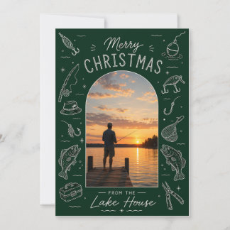 Cartão De Festividades Foto de Natal de Pesca na Casa do Lago