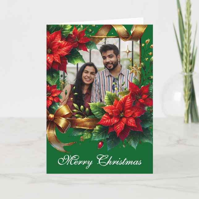 Cartão De Festividades Foto de Natal de Poinsettia (Frente)