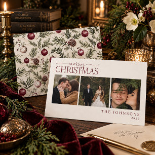 Cartão De Festividades Foto de Natal de Recém-Casados Botânica Cranberry