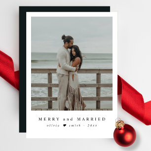 Cartão De Festividades Foto de Natal de Recém-Casados Costeiros Alegre e