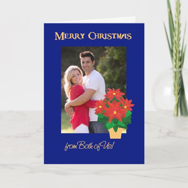 Cartão De Festividades Foto de Natal de Red Poinsettias de Ambos (Frente)