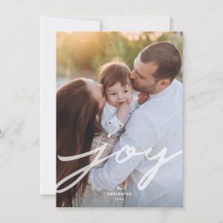 Cartão De Festividades Foto de Natal de Script Manuscrito de Joy Simples