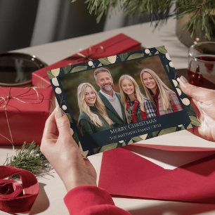 Cartão De Festividades Foto de Natal de Snowberry Elegante