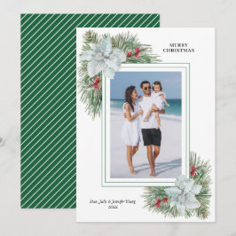 Cartão De Festividades Foto de Natal de White Poinsettia e Pines