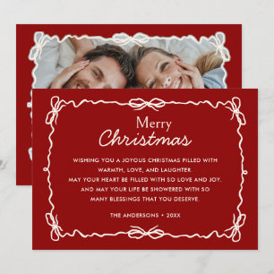 Cartão De Festividades Foto de Natal Desenhada com Mão Vermelha e Creme