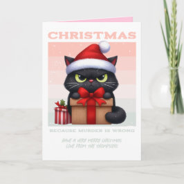 Cartão De Festividades Foto de Natal Divertida com Gato, Alegria e Catnip