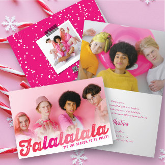 Cartão De Festividades Foto de Natal divertida do Script de Ombre Rosa Fa