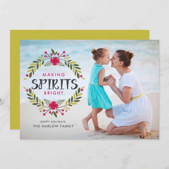 Cartão De Festividades Foto de Natal do Bright Wreath do fazer (Frente/Verso)