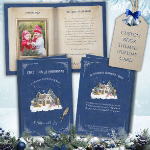 Cartão De Festividades Foto de Natal do Conto de Fadas de Inverno Azul
