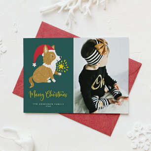 Cartão De Festividades Foto de Natal do Corgi com Chapéu de Papai Noel Pi