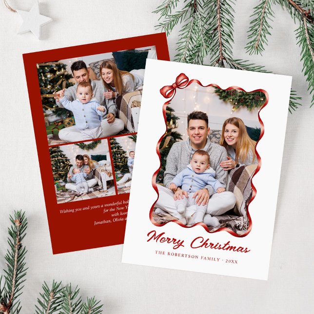 Cartão De Festividades Foto de Natal do Festivo Red Arco Ribbon (Criador carregado)