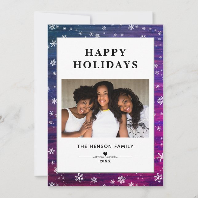 Cartão De Festividades Foto de Natal do Floco de Neve Russo de Madeira Ro (Frente)