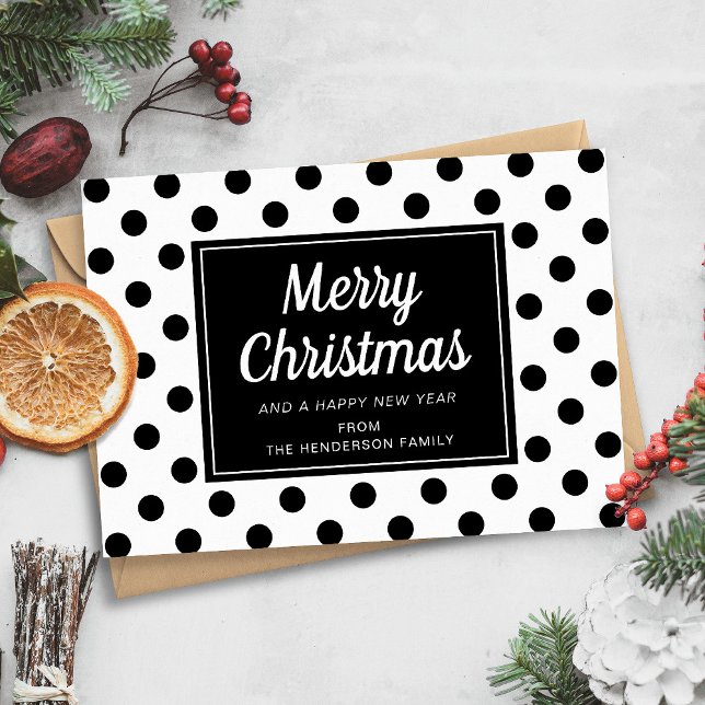 Cartão De Festividades Foto de Natal do Modern Black and White Bolinhas (Modern Black And White Polka Dots Christmas Photo Holiday Card)