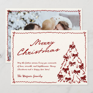 Cartão De Festividades Foto de Natal do Molho Vermelho de Vintage Desenha