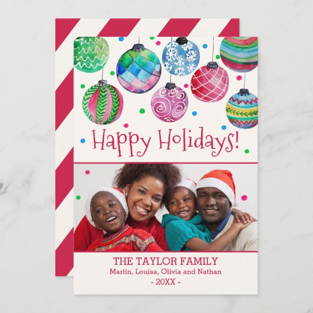 Cartão De Festividades Foto de Natal do Ornaments de Férias (Frente/Verso)