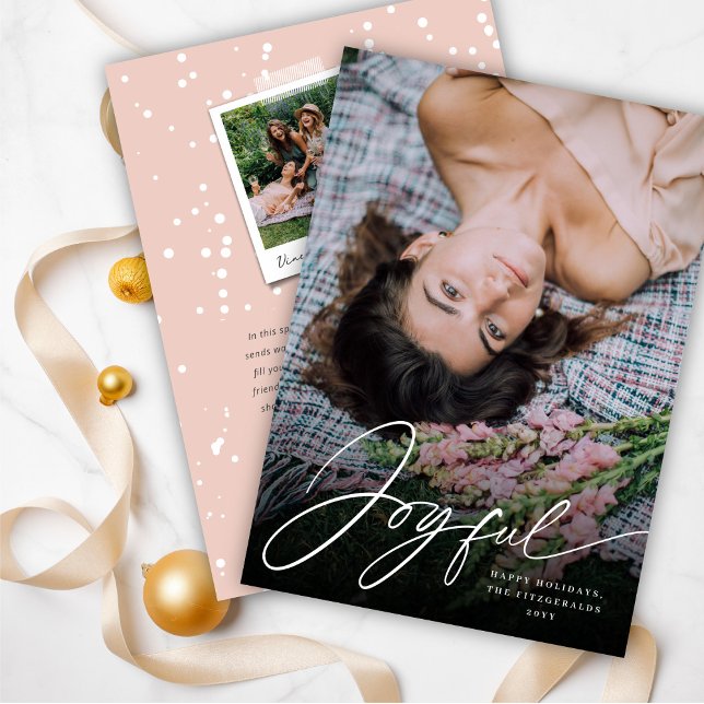 Cartão De Festividades Foto de Natal do Script de Escrita Manual Joyful (Criador carregado)