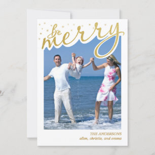 Cartão De Festividades Foto de Natal do Script Retroativo de Folha Ouro d