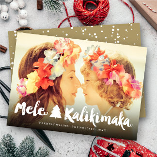 Cartão De Festividades Foto de Natal do Script White Brush do Mele Kaliki