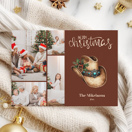 Cartão De Festividades Foto de Natal do Western Cowboy Hat 4