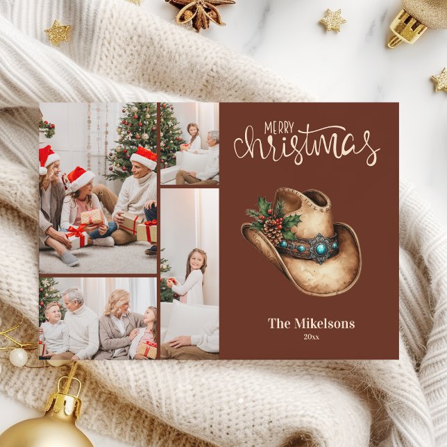 Cartão De Festividades Foto de Natal do Western Cowboy Hat 4 (Criador carregado)