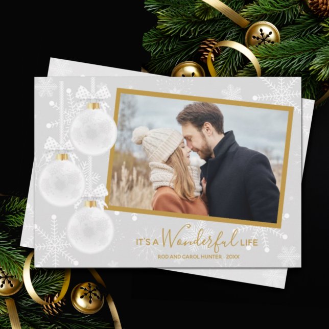 Cartão De Festividades Foto de Natal do White Ornaments (Criador carregado)