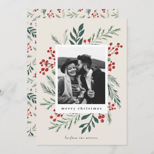 Cartão De Festividades Foto de Natal dos Botânicos de inverno Beige (Frente/Verso)