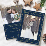 Cartão De Festividades Foto de Natal Dourado Azul de Meia-Noite, outono 2<br><div class="desc">Cartão Azul de Natal Dourado com Neve 2 Feriado Fotográfico</div>