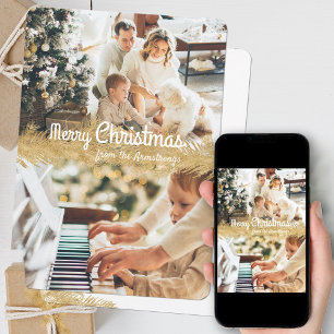 Cartão De Festividades Foto de Natal Dourado moderno