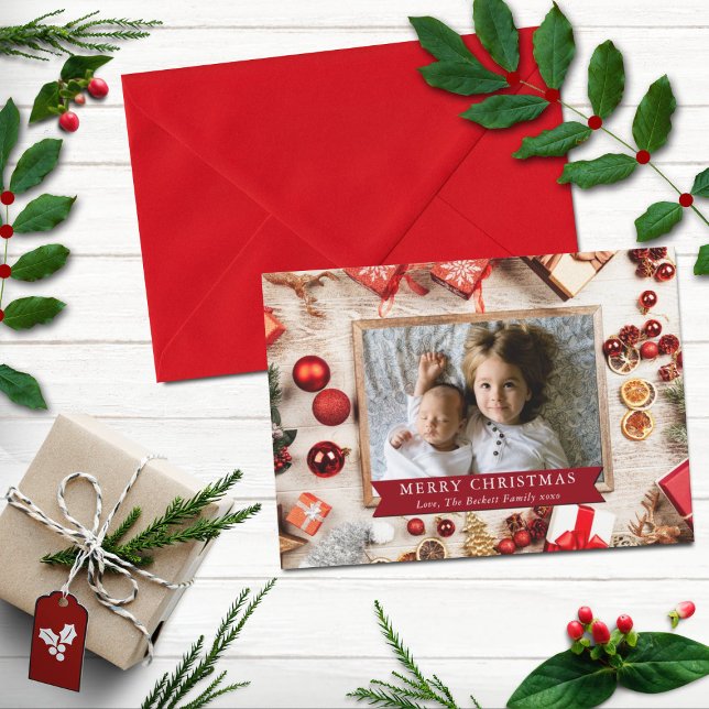 Cartão De Festividades Foto de Natal e Madeira Moderna (Criador carregado)