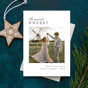 Cartão De Festividades Foto de Natal Elegante Casada e Feliz Recém-casada