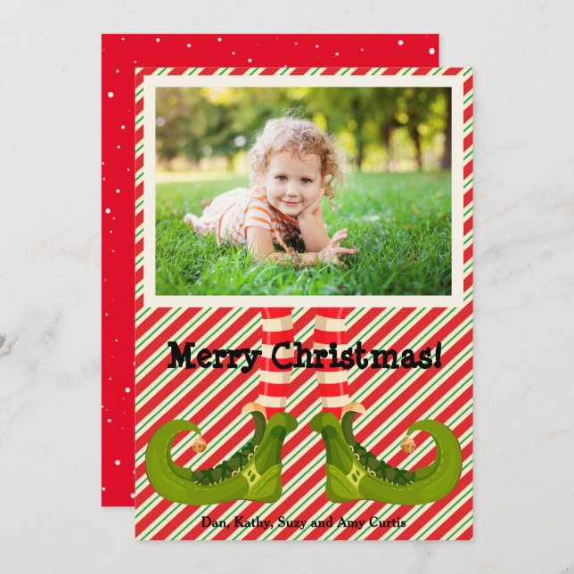 Cartão De Festividades Foto de Natal Elf (Frente/Verso)