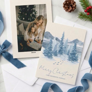 Cartão De Festividades Foto de Natal em Aquarela de Montanha ao Ar Livre