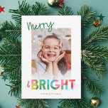 Cartão De Festividades Foto de Natal em Papel de Tecido Brilhante e feliz<br><div class="desc">Este cartão de Natal divertido e brilhante contém texto colorido, lendo, "Feliz e Brilho" em verde, limão, vermelho cereja, rosa, amarelo ouro e aqua. A tipografia da palavra "Brilho" incorpora um design de papel tecidular sobreposto, que também é incluído no verso (árvores de Natal sobrepostas). O papel tecidular tem uma...</div>