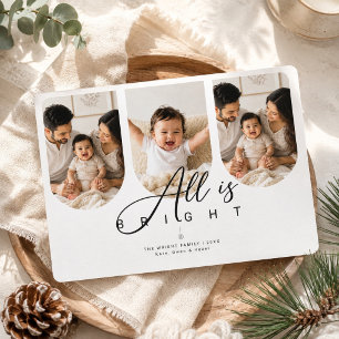 Cartão De Festividades Foto de Natal em Tríptico com Letreiro All Is Brig