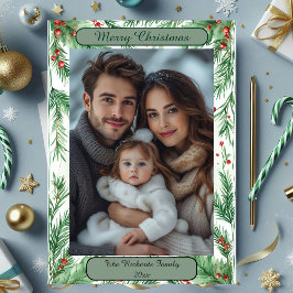 Cartão De Festividades Foto de Natal em Verde Vintage Botânico Aquarela