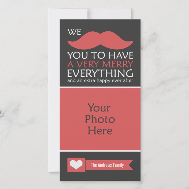 Cartão De Festividades Foto de Natal Engraçado Red Mustache (Frente)