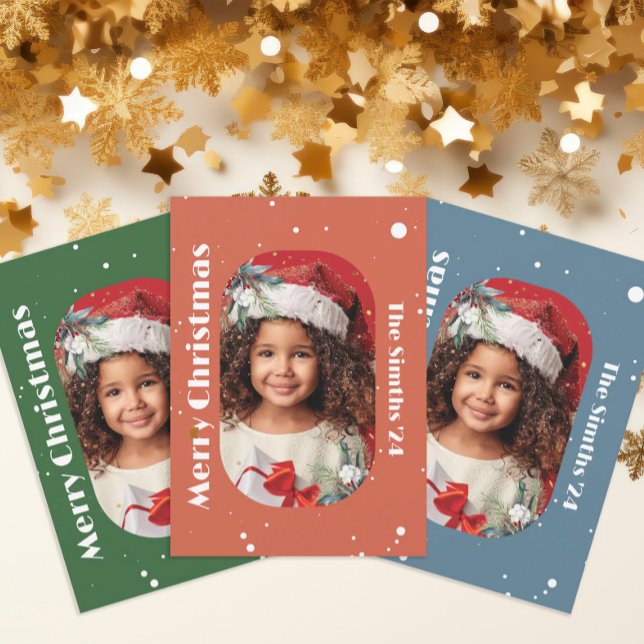 Cartão De Festividades Foto de Natal Feliz com Floco de Neve e Visco (Criador carregado)