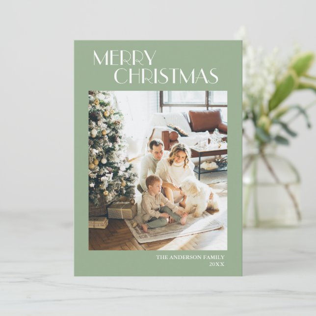 Cartão De Festividades Foto de Natal Feliz da Sage Moderna (Em pé/Frente)