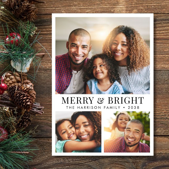 Cartão De Festividades Foto De Natal feliz E Brilhante (Share the love and warmth of the holiday season with this personalized photo Christmas card)