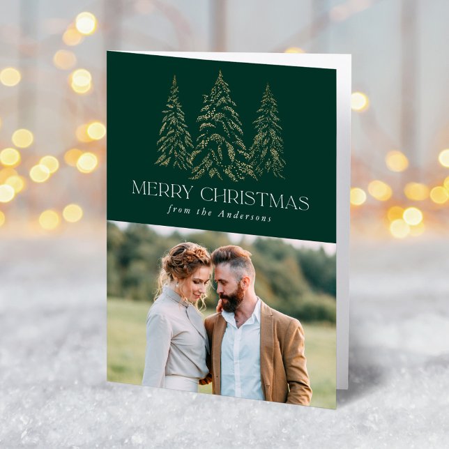 Cartão De Festividades Foto de Natal Feliz e Feliz Pinho de inverno (Criador carregado)