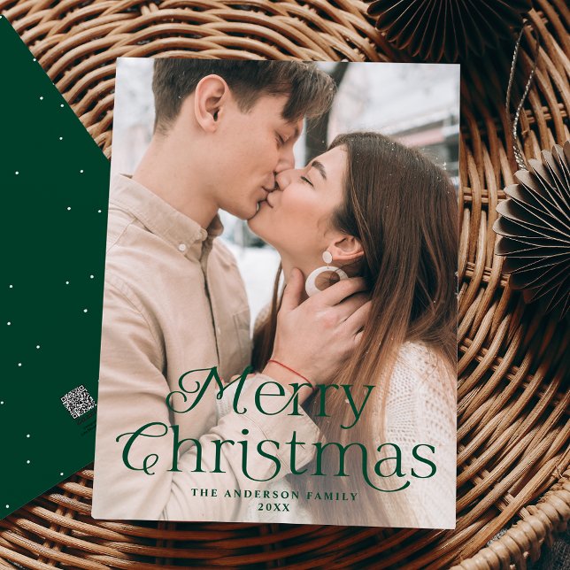 Cartão De Festividades Foto de Natal Feliz Elegance Verde (Criador carregado)