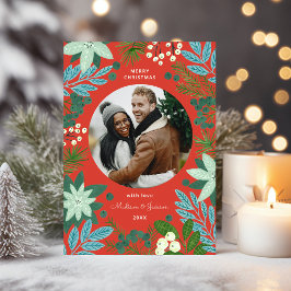 Cartão De Festividades Foto de Natal Feliz, Floral Moderno