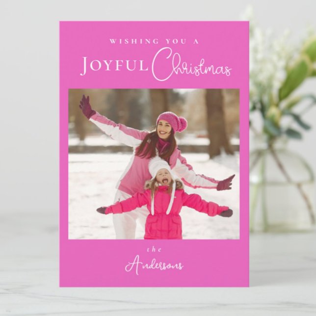 Cartão De Festividades Foto de Natal Feliz, Rosa Moderno (Criador carregado)