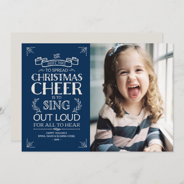 Cartão De Festividades Foto de Natal Feriado em Azul (Frente/Verso)