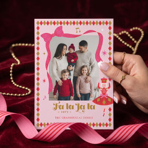 Cartão De Festividades Foto de Natal Festivo Rosa Fa La La Nutcracker