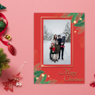 Cartão De Festividades Foto de Natal Festivo Vermelho Feliz